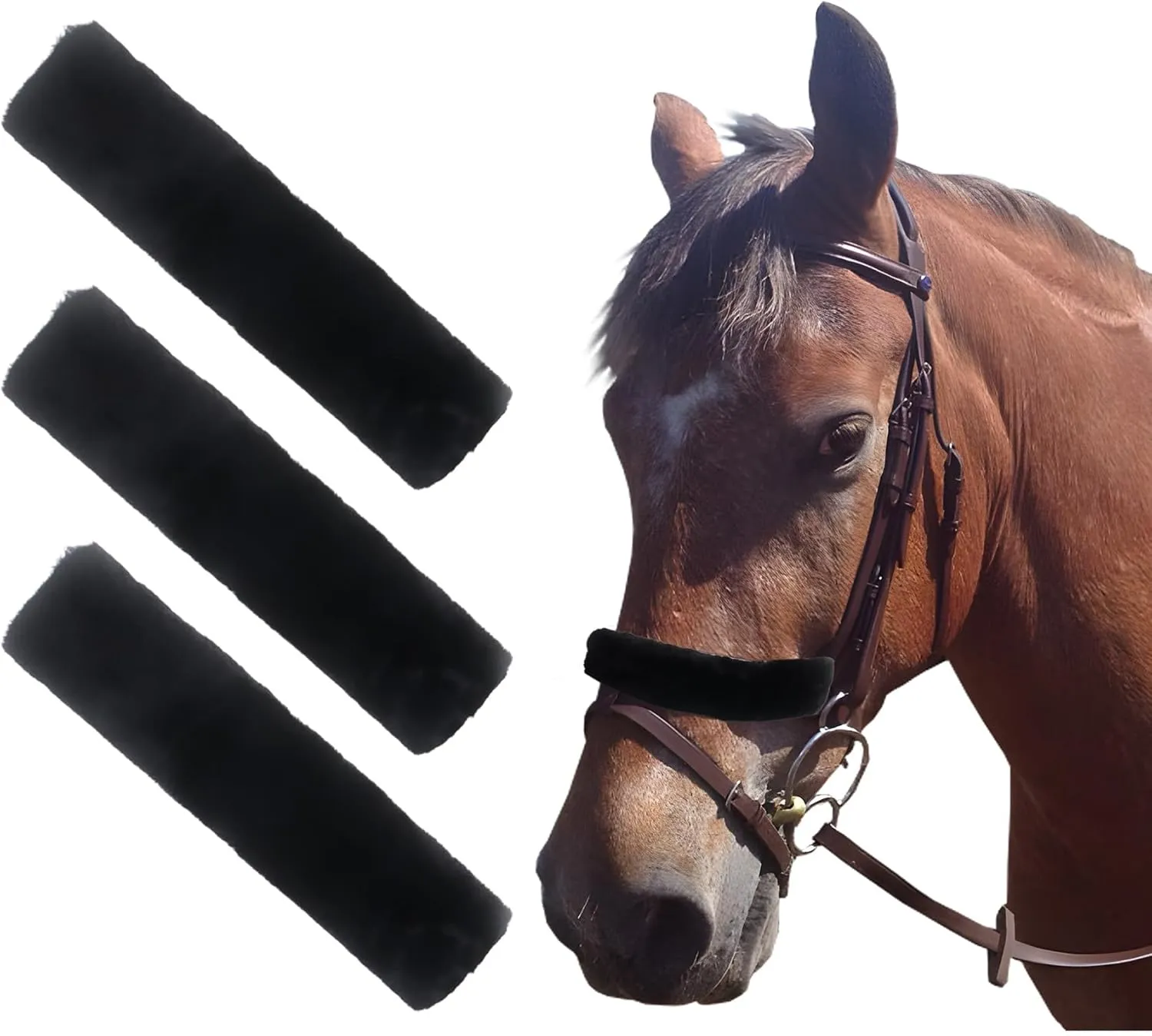Klmnop 3Pcs Fleece Horse Halter Cover, Soft Fleece Noseband Cover for Horse to Reduces Rub of Bridles and Halters