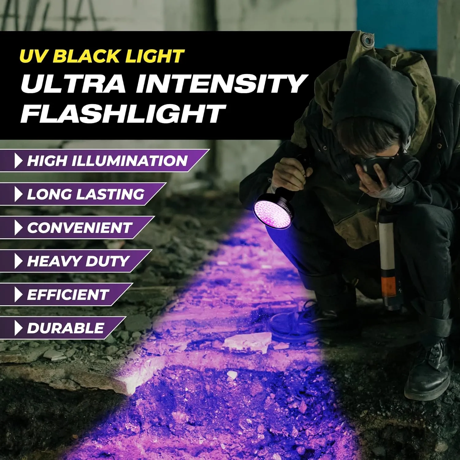 Kobra UV Black Light Flashlight - 128 LED Portable UV Light & Black Light for Pet Urine Detection - Home or Hotel Bed Bugs, Leaks & Counterfeit Money Inspection - 23W, 390-395mm (Black)