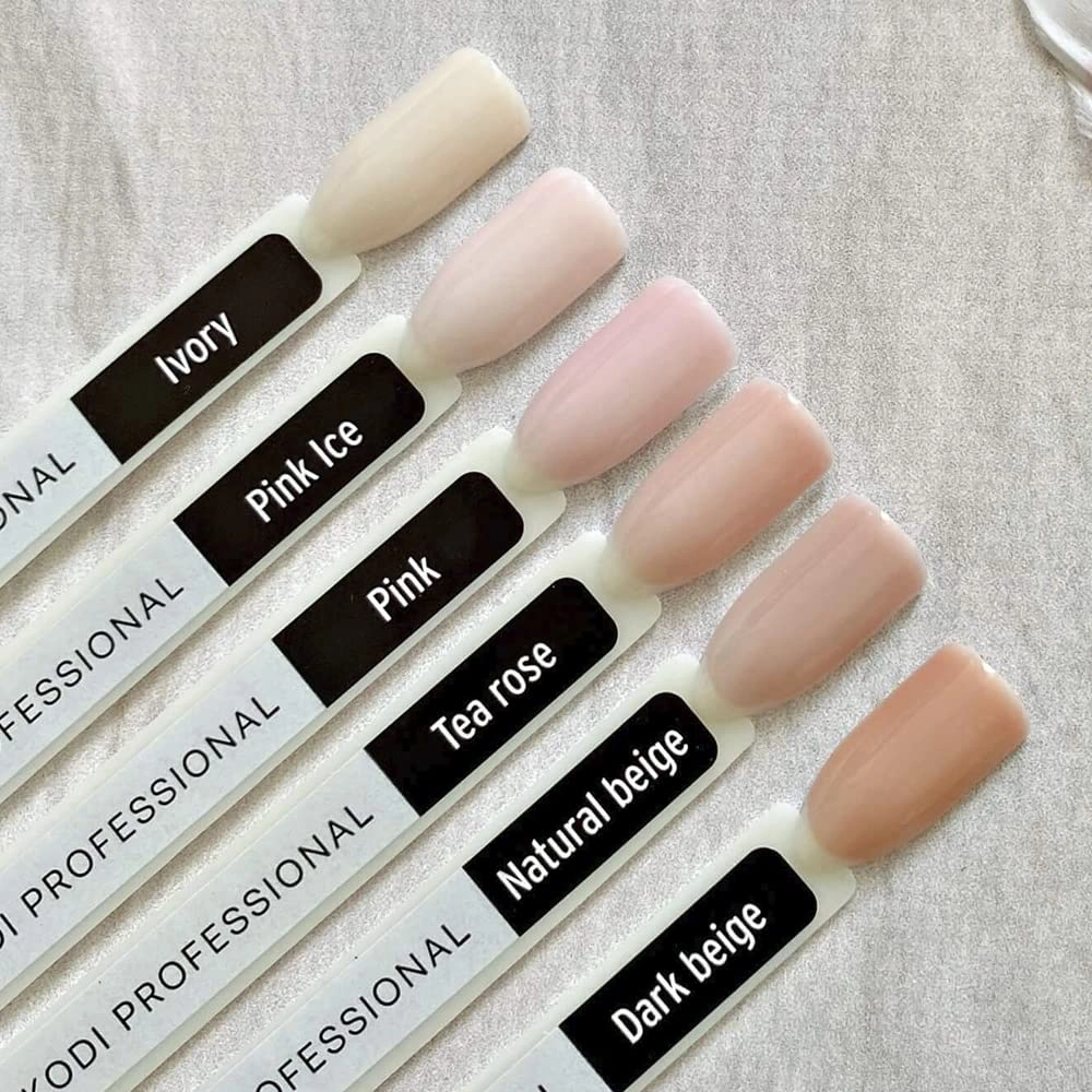 Kodi Professional Natural Rubber Base 12ml. (0.42 fl oz) Camouflage/Color, Pink, Beige, Rose, Ivory Gel LED/UV Nail Coat Soak Off Original   Gift Nail File (Rubber Base NATURAL BEIGE 7ml.)