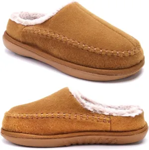 KuaiLu Womens Clog Slippers with Comfy Arch Support Orthotic Plantar Fasciitis Memory Foam Ladies Slippers for Women Winter Warm Fluff Faux Fur Slip on Felt Houes Shoes Hard Rubber Sole Khaki size 11