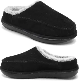 KuaiLu Womens Clog Slippers with Comfy Arch Support Orthotic Plantar Fasciitis Memory Foam Ladies Slippers for Women Winter Warm Slip on Felt Houes Shoes Hard Rubber Sole Black size 11