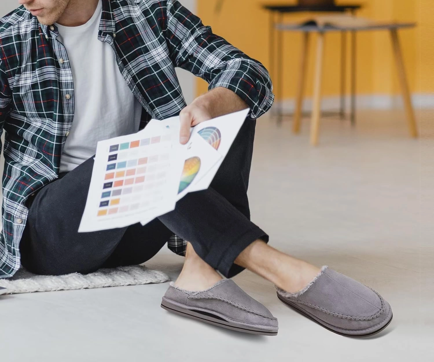 KuaiLu Mens Clog Slippers with Arch Support Suede Faux Fur Memory Foam Warm House Shoes Comfortable Slip-on Mans Bedroom Indoor Outdoor Slippers Rubber Sole Size 7-16