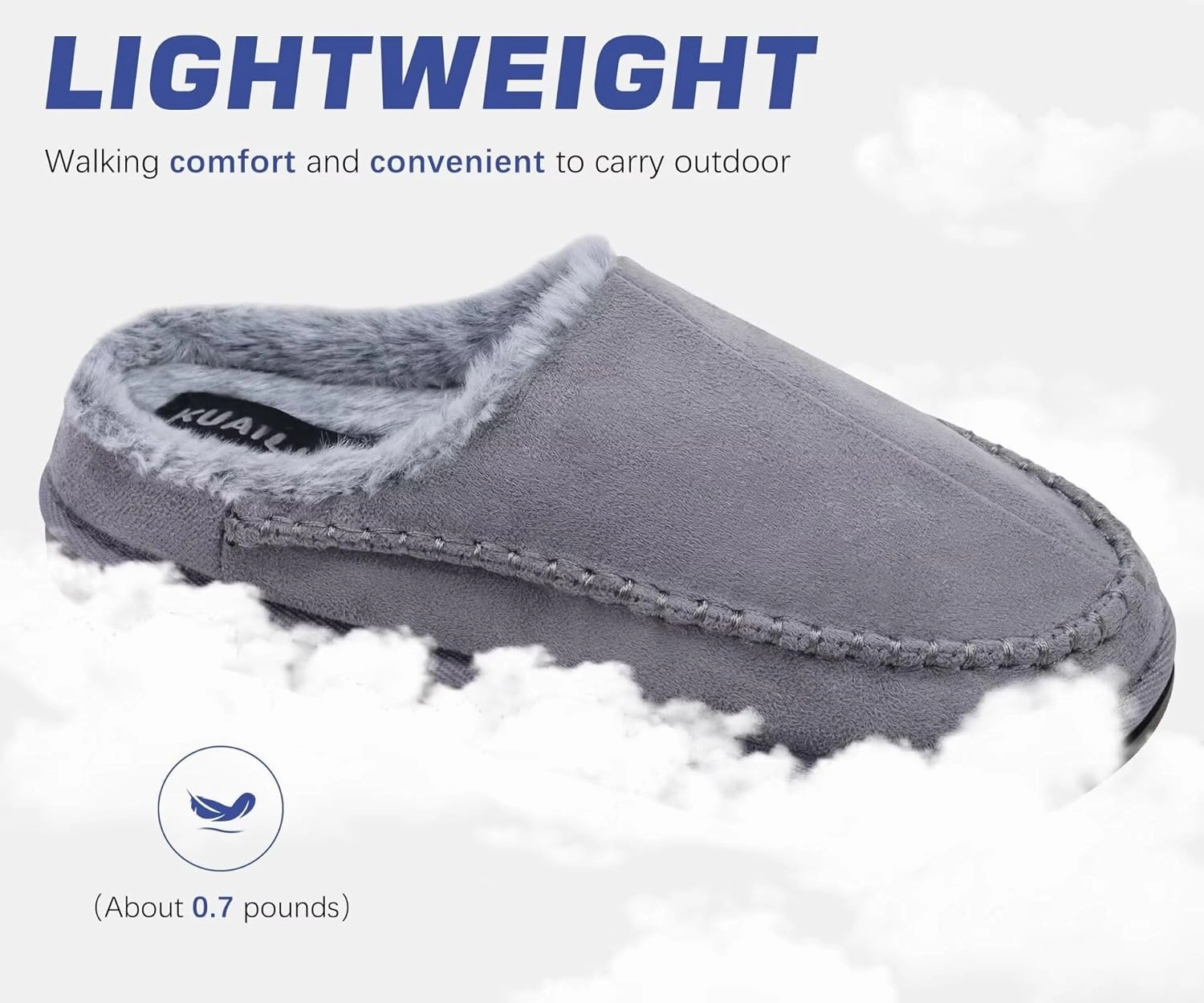 KuaiLu Mens Clog Slippers with Arch Support Suede Faux Fur Memory Foam Warm House Shoes Comfortable Slip-on Mans Bedroom Indoor Outdoor Slippers Rubber Sole Size 7-16