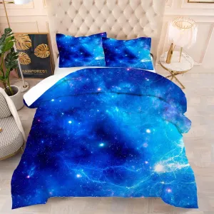 kxry Blue Galaxy Space Comforter Set Queen Size Outer Space Starry Sky Universe Bedding Sets for Girls Teens Kids Soft Microfiber Lightweight Comforter Set with 1 Comforter   2 Pillow Cases