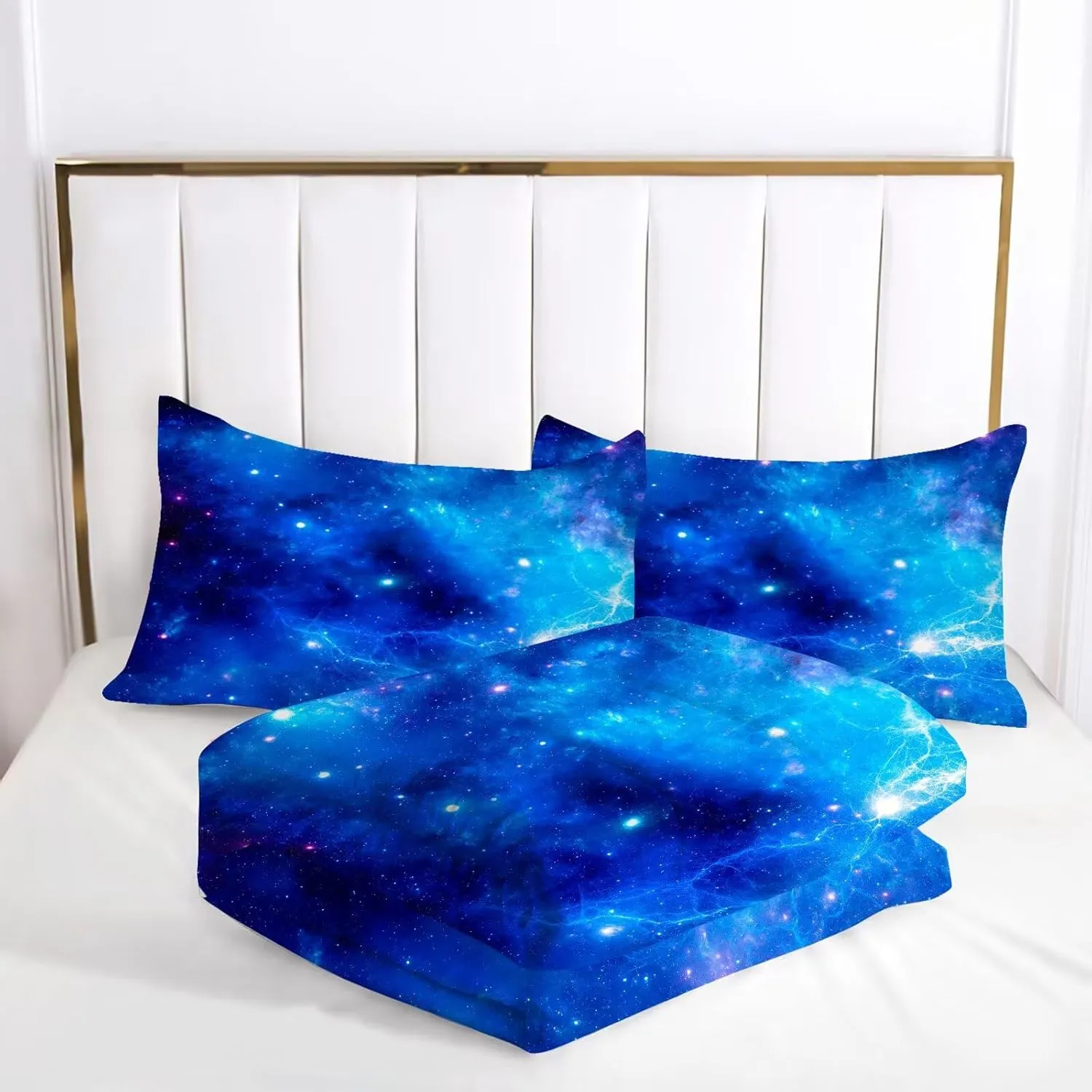 kxry Blue Galaxy Space Comforter Set Queen Size Outer Space Starry Sky Universe Bedding Sets for Girls Teens Kids Soft Microfiber Lightweight Comforter Set with 1 Comforter   2 Pillow Cases