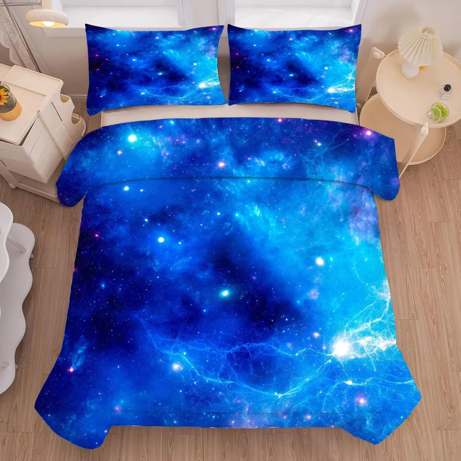 kxry Blue Galaxy Space Comforter Set Queen Size Outer Space Starry Sky Universe Bedding Sets for Girls Teens Kids Soft Microfiber Lightweight Comforter Set with 1 Comforter   2 Pillow Cases