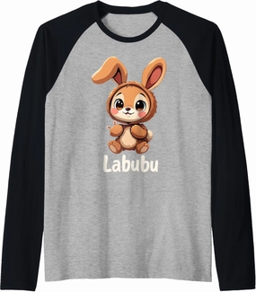 Labubu Cute Brown Bunny Monster Raglan Baseball Tee