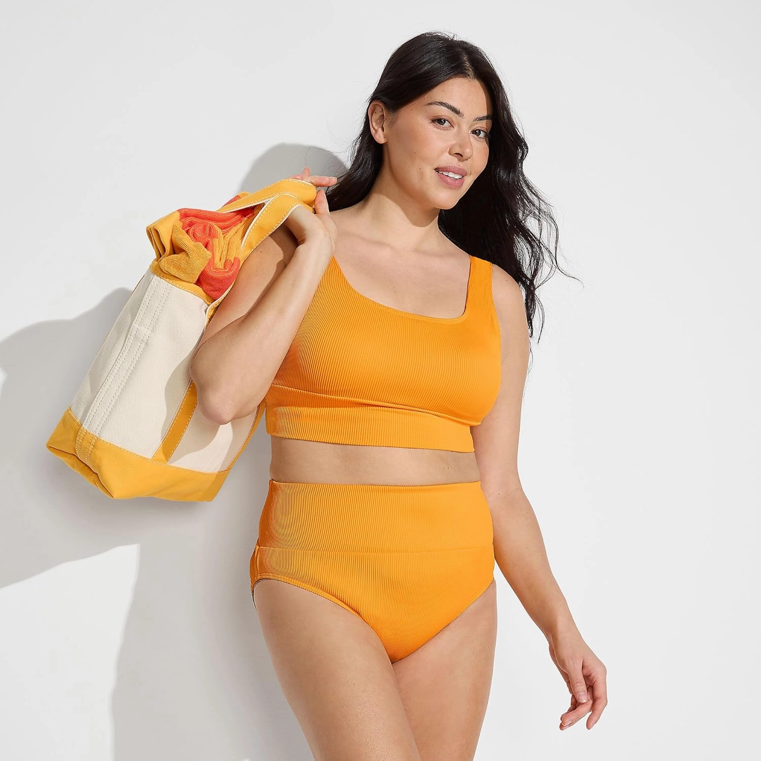 Lands' End Women's Tugless Tankini Top and High Waisted Bottom Swimsuit Set