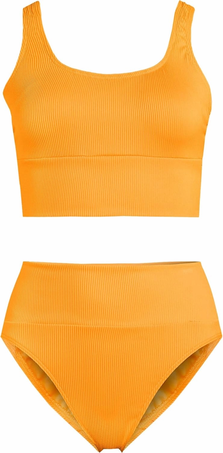 Lands' End Women's Tugless Tankini Top and High Waisted Bottom Swimsuit Set