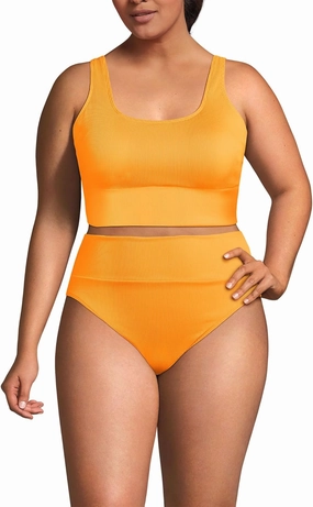 Lands' End Women's Tugless Tankini Top and High Waisted Bottom Swimsuit Set