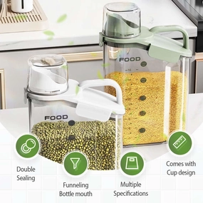 Large Airtight Food Storage Containers, Kitchen Pantry Organization, Clear Cereal Containers with Spout&Measuring Cup, Triple-Lock Lid for Flour, Sugar, Rice&Pet Food (Green,68 oz)