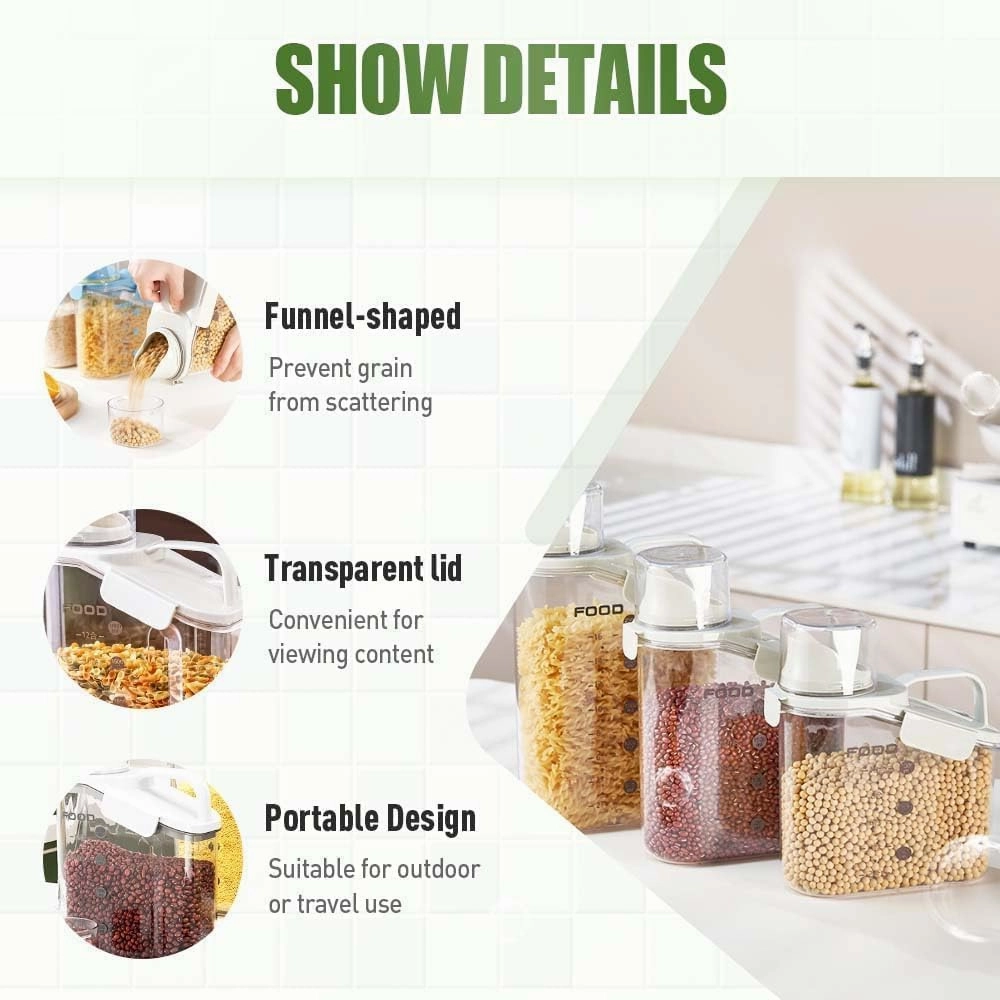 Large Airtight Food Storage Containers, Kitchen Pantry Organization, Clear Cereal Containers with Spout&Measuring Cup, Triple-Lock Lid for Flour, Sugar, Rice&Pet Food (Green,68 oz)