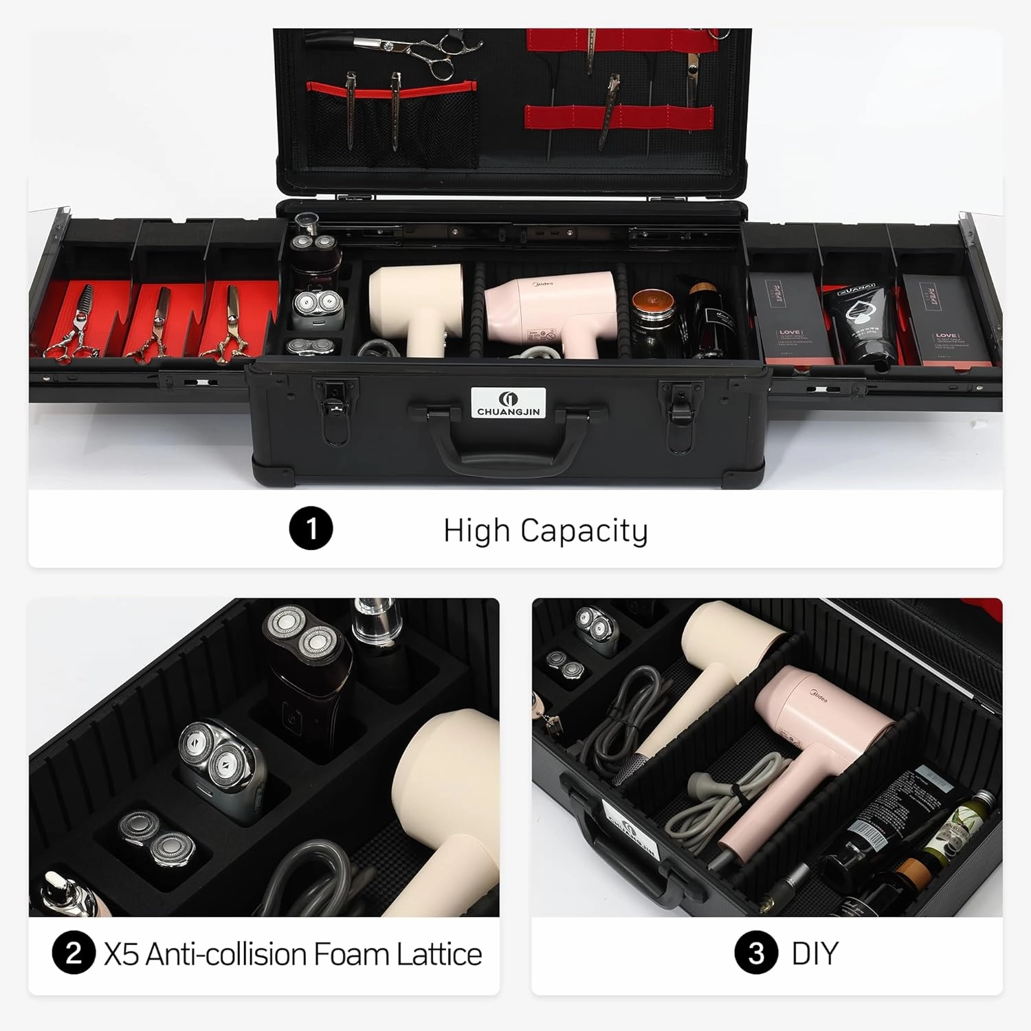 Large Barber Carrying Case, Hairdresser Tool Box Organizer Traveling Case, Portable Travel Barber Suitcase for Hair Stylist Pet Groomer Beauty Salon Makeup Artist