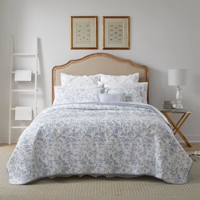 Laura Ashley Home - Amberley Collection - Quilt Set - 100% Cotton, Breathable & Lightweight, Reversible Bedding, Pre-Washed for Added Softness, Queen, Spa Blue , 1 Count (Pack of 1)