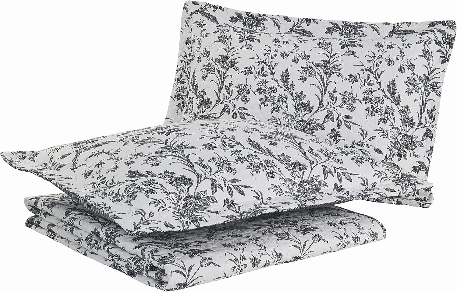 Laura Ashley Home - King Quilt Set, Cotton Reversible Bedding with Matching Shams, Home Decor for All Seasons (Amberley Black, King)