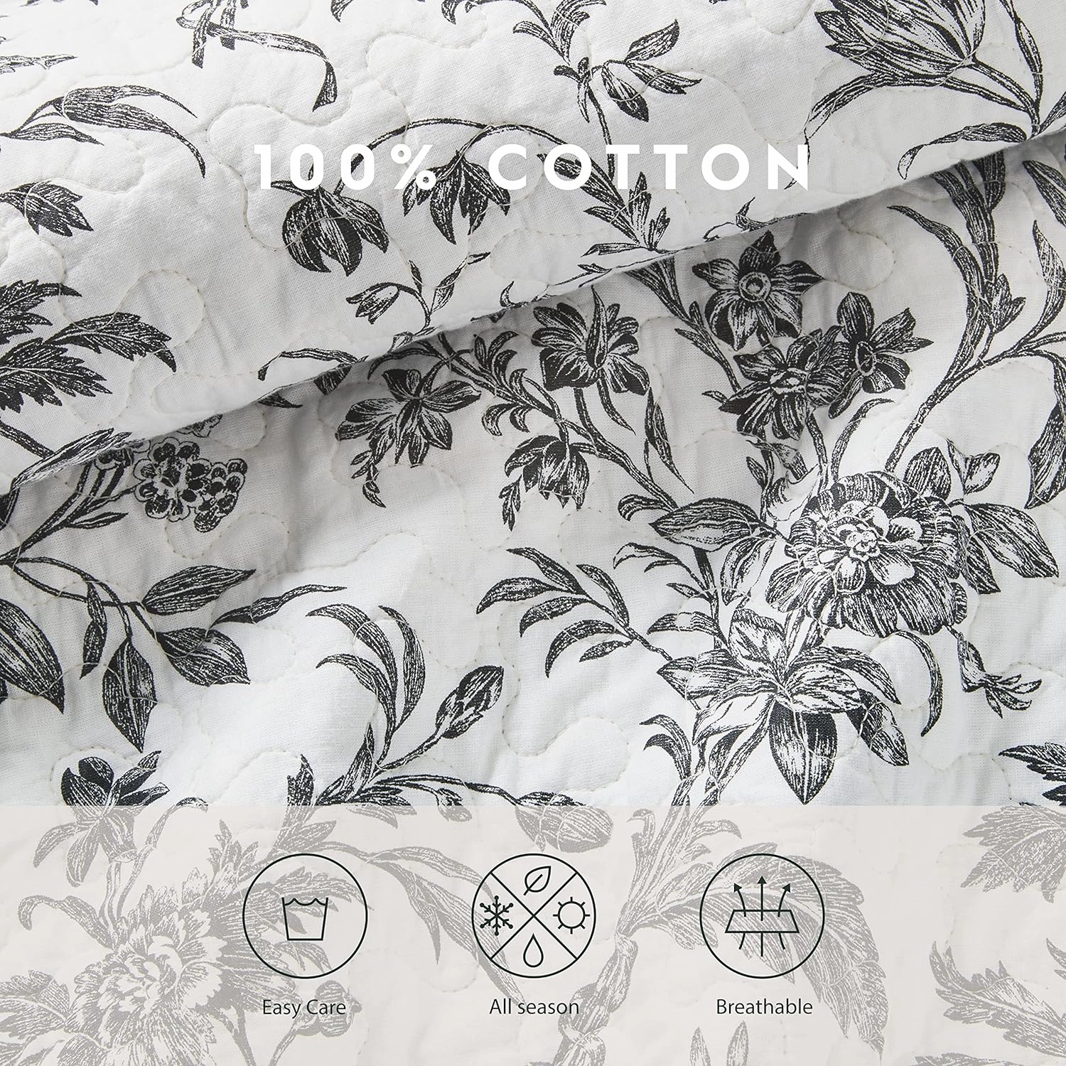 Laura Ashley Home - King Quilt Set, Cotton Reversible Bedding with Matching Shams, Home Decor for All Seasons (Amberley Black, King)