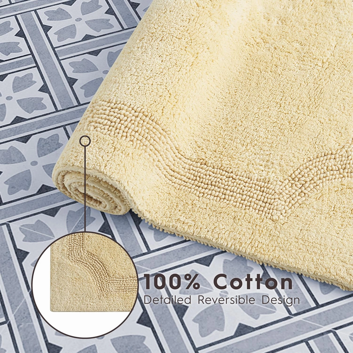 Laura Ashley Reversible Cotton 21 x 34 in. Bath Mat, Yellow