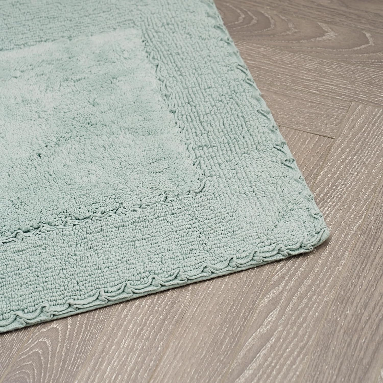 Laura Ashley Ruffle Cotton 17" x 24" Bath Rug, Aqua