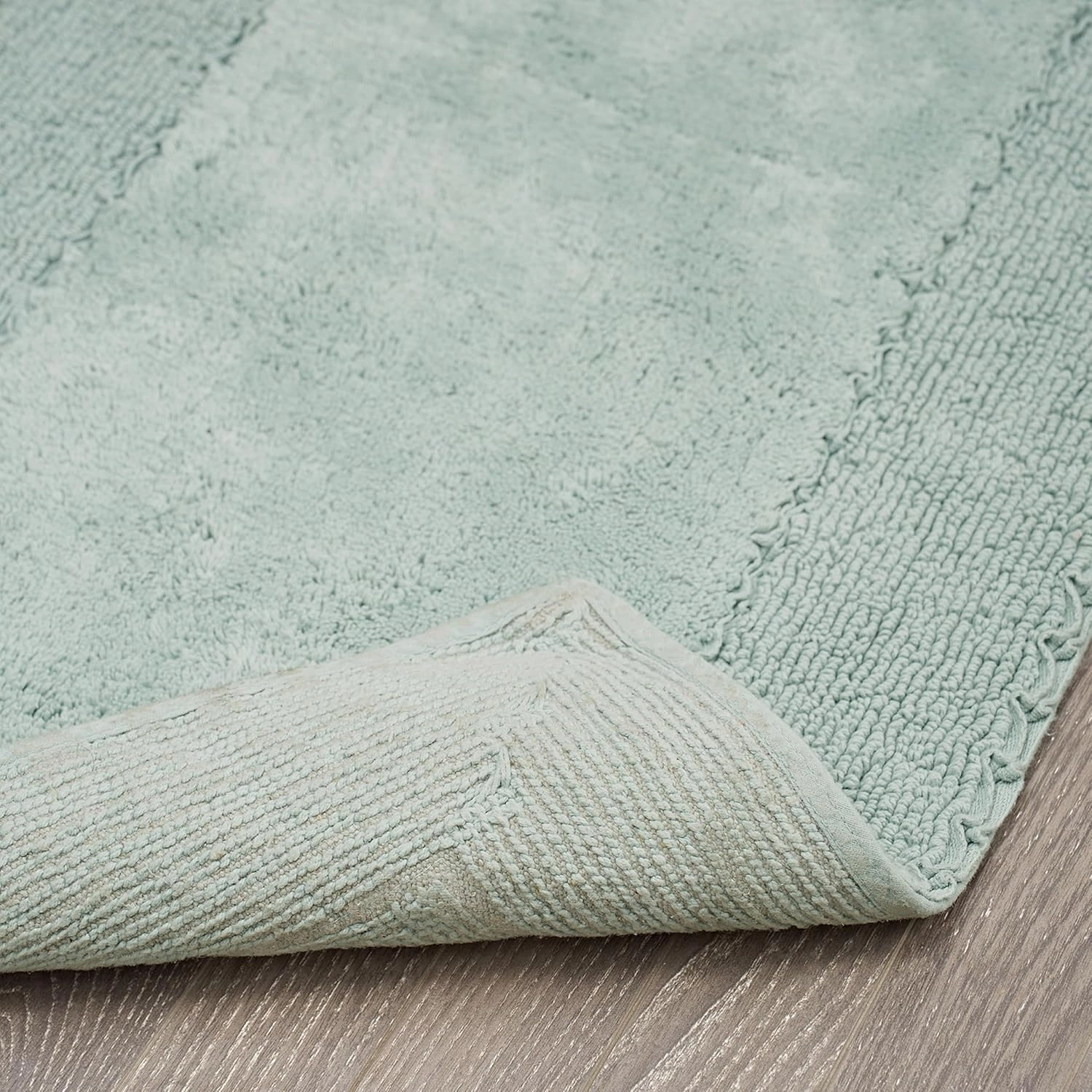 Laura Ashley Ruffle Cotton 17" x 24" Bath Rug, Aqua