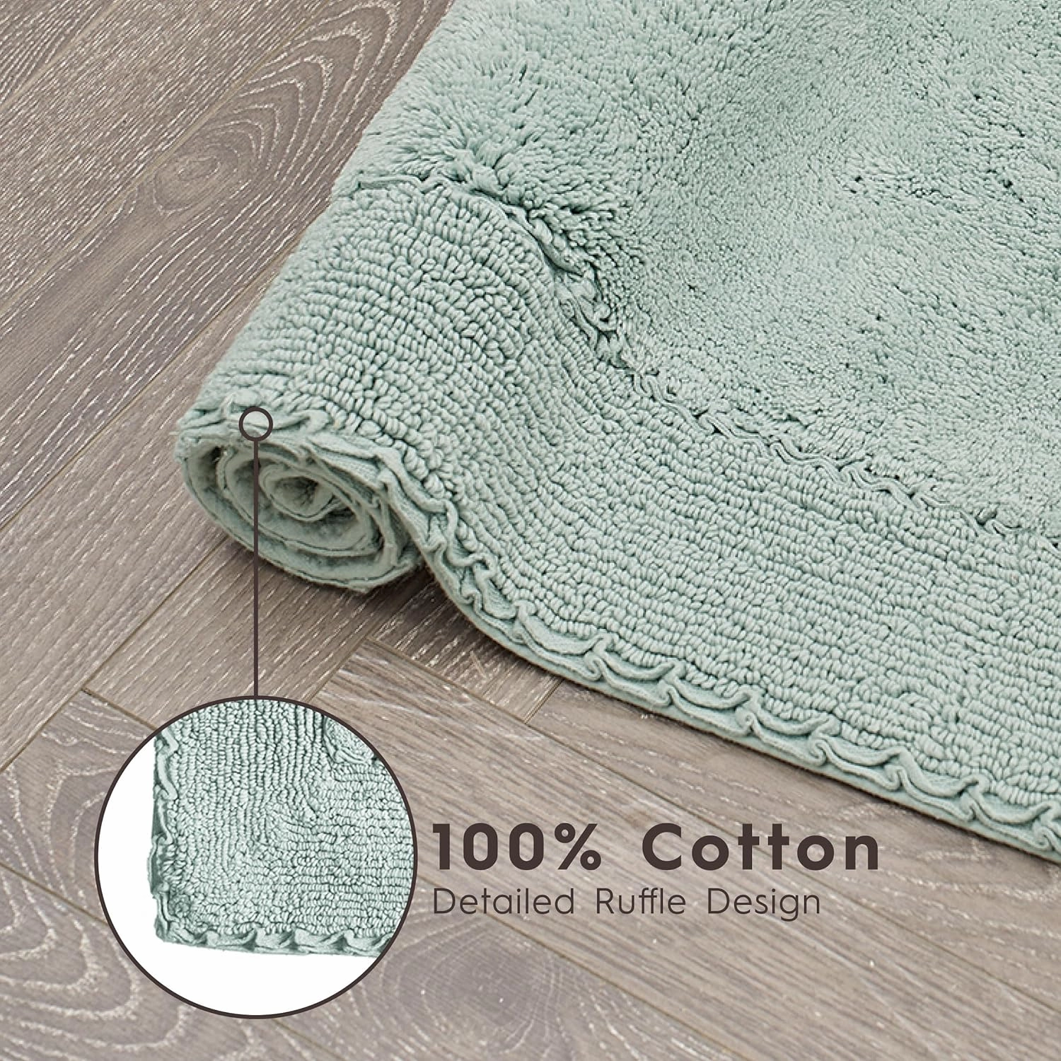 Laura Ashley Ruffle Cotton 17" x 24" Bath Rug, Aqua