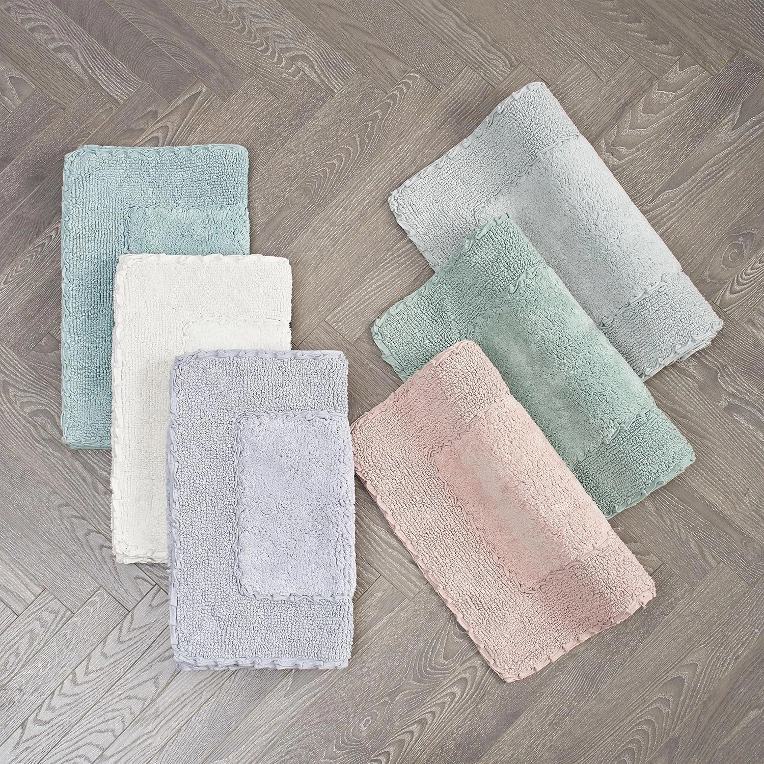 Laura Ashley Ruffle Cotton 17" x 24" Bath Rug, Aqua