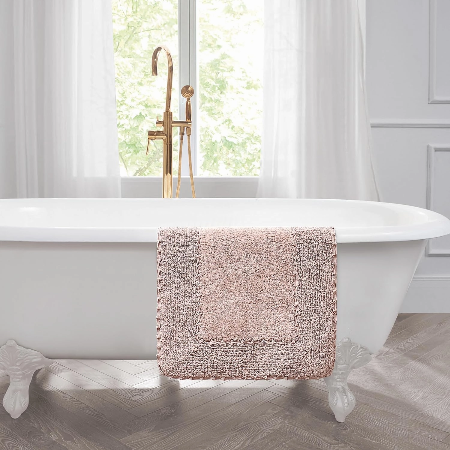 Laura Ashley Ruffle Cotton 2-Piece Bath Rug Set, Blush