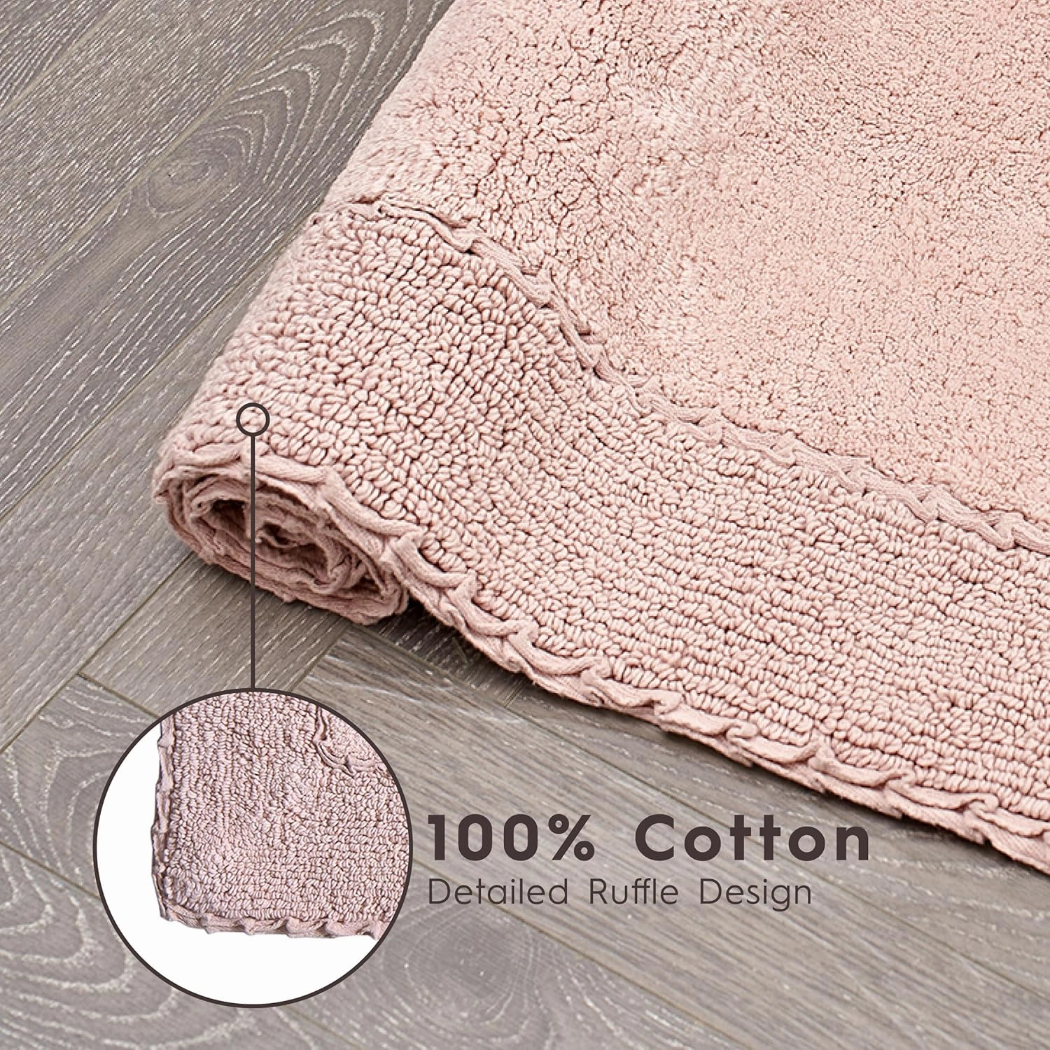 Laura Ashley Ruffle Cotton 2-Piece Bath Rug Set, Blush