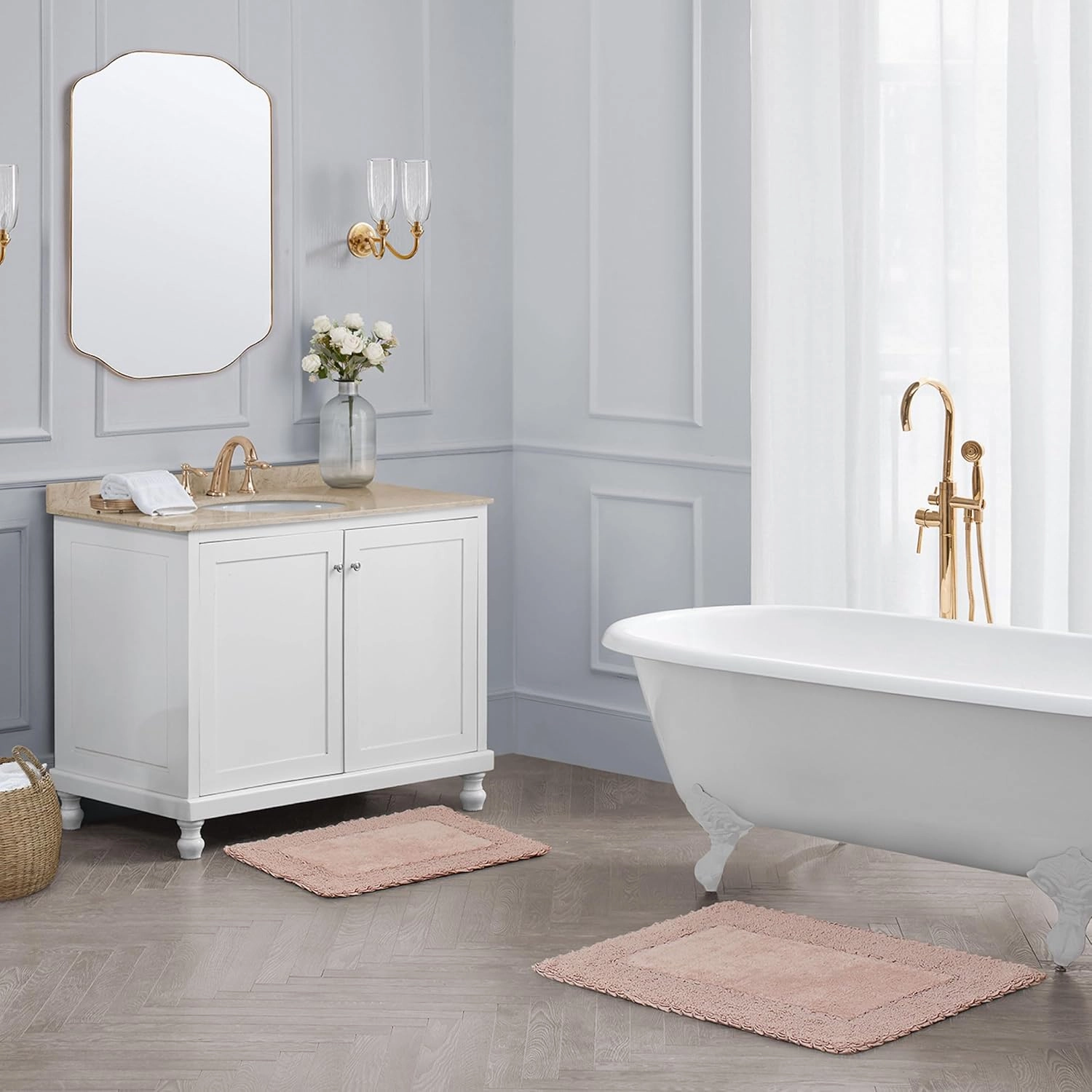 Laura Ashley Ruffle Cotton 2-Piece Bath Rug Set, Blush