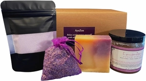 Lavender Aromatherapy Bath & Body Spa Gift Set Artisanal Sugar Scrub, Soap, Epsom Salts & Sachet. Made in USA
