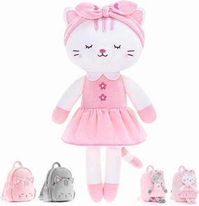 Lazada Stuffed Cat Dolls Animal Kitty Plush Toy Baby Girl Gifts White with Hair Band 16"