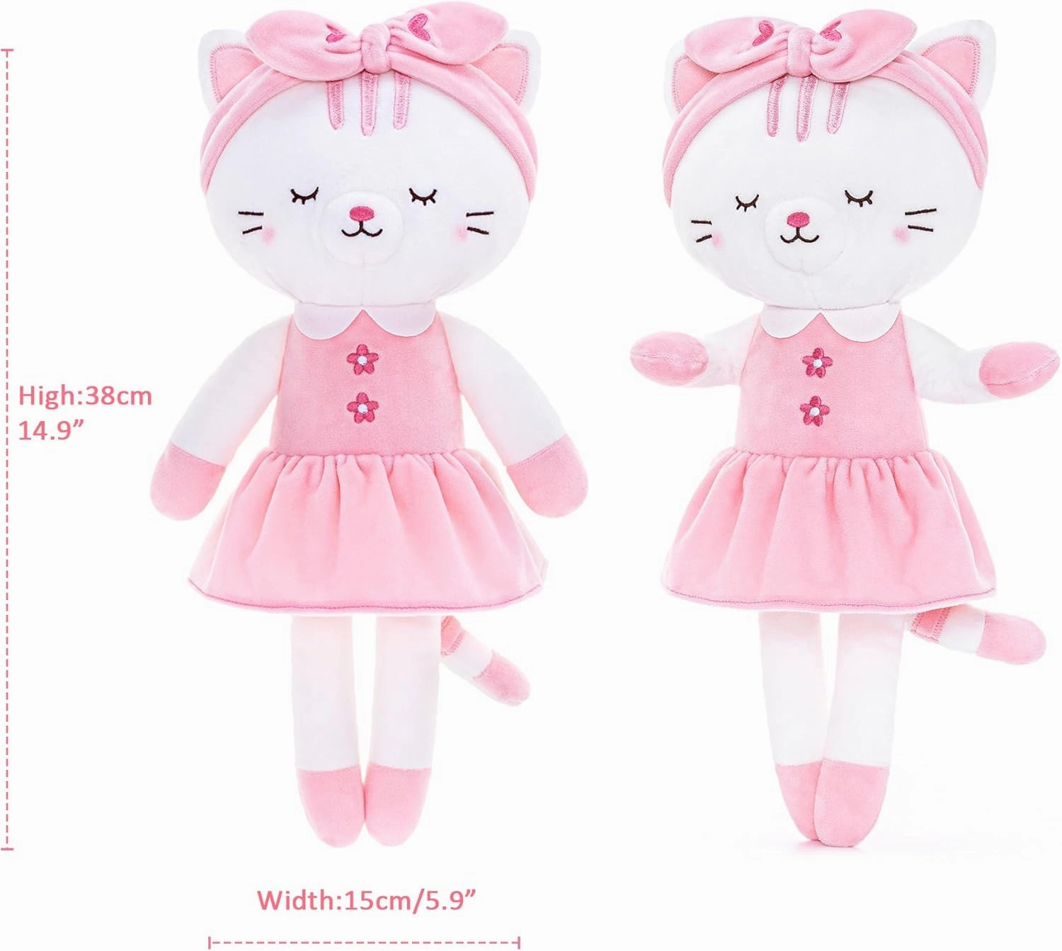 Lazada Stuffed Cat Dolls Animal Kitty Plush Toy Baby Girl Gifts White with Hair Band 16"