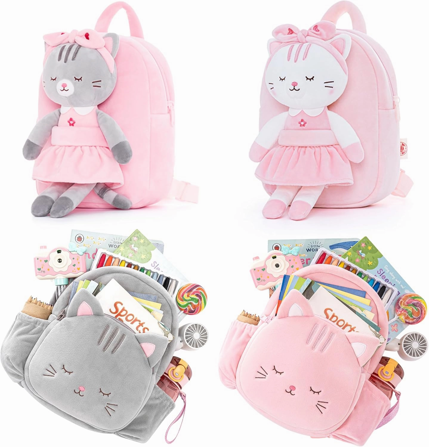 Lazada Stuffed Cat Dolls Animal Kitty Plush Toy Baby Girl Gifts White with Hair Band 16"