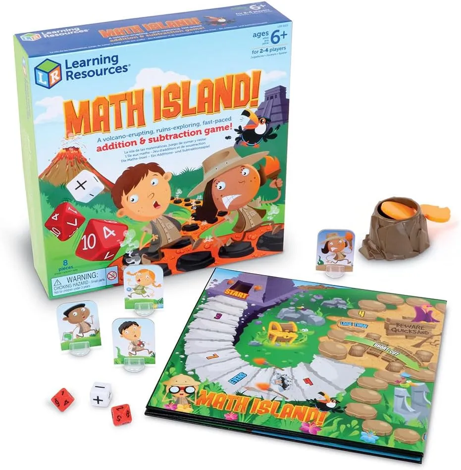 Learning Resources Math Island Addition & Subtraction Game - Math Manipulatives, Educational Board Toys, Classroom Flash Cards, Volcano Toy, STEM Kids, Gifts for Boys and Girls, Montessori