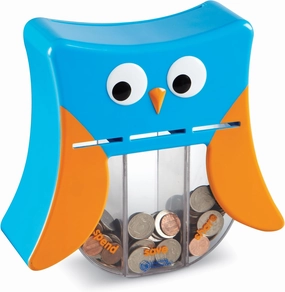 Learning Resources Wise Owl Teaching Bank - 4 Pieces, Ages 3  Toddler Learning Toys, Play Money Toy for Kids, Save Spend Give Bank