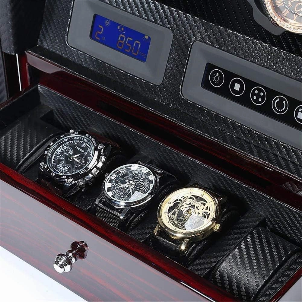 LED 4 5 Watch Winder for Automatic Watches Lntelligent Touch Screen with Drawer Wood Box 5 Modes Wrist Watch Winder Rotator 2 Power Supply Mode (B)