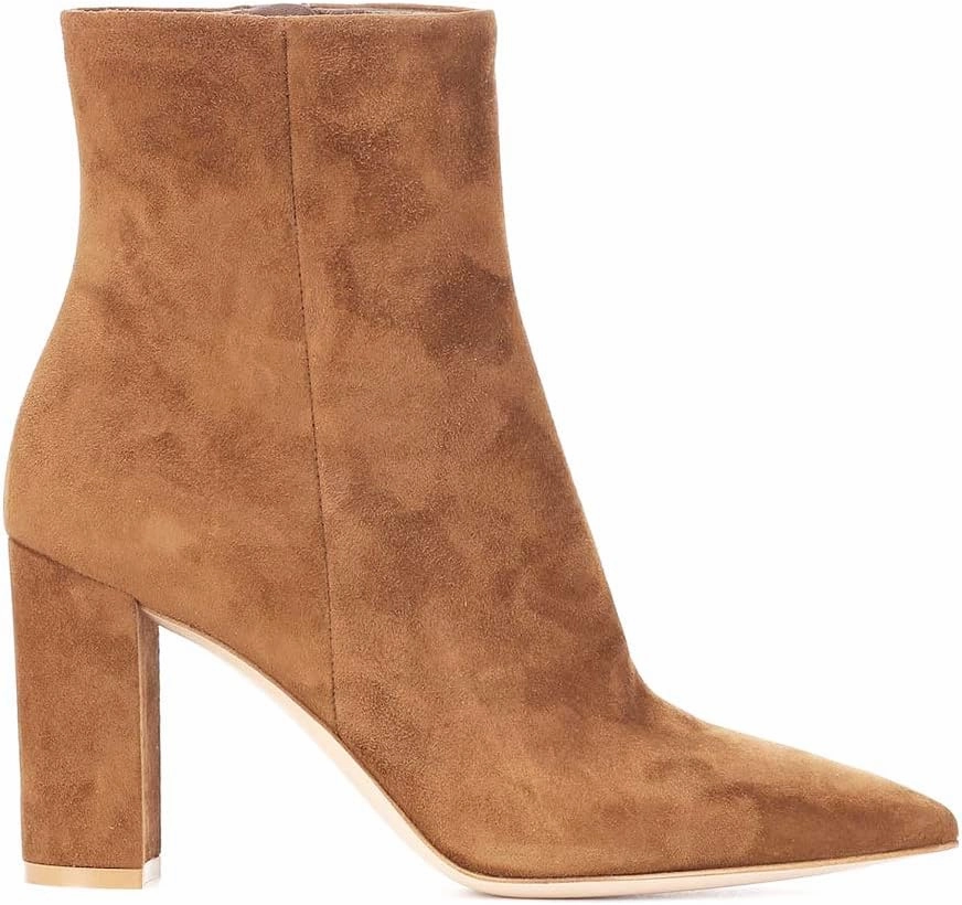 LEHOOR Women Fashion Chunky Block Heel Pointed Toe Ankle Booties Classic Side Zipper Short Boots 4-11 M US