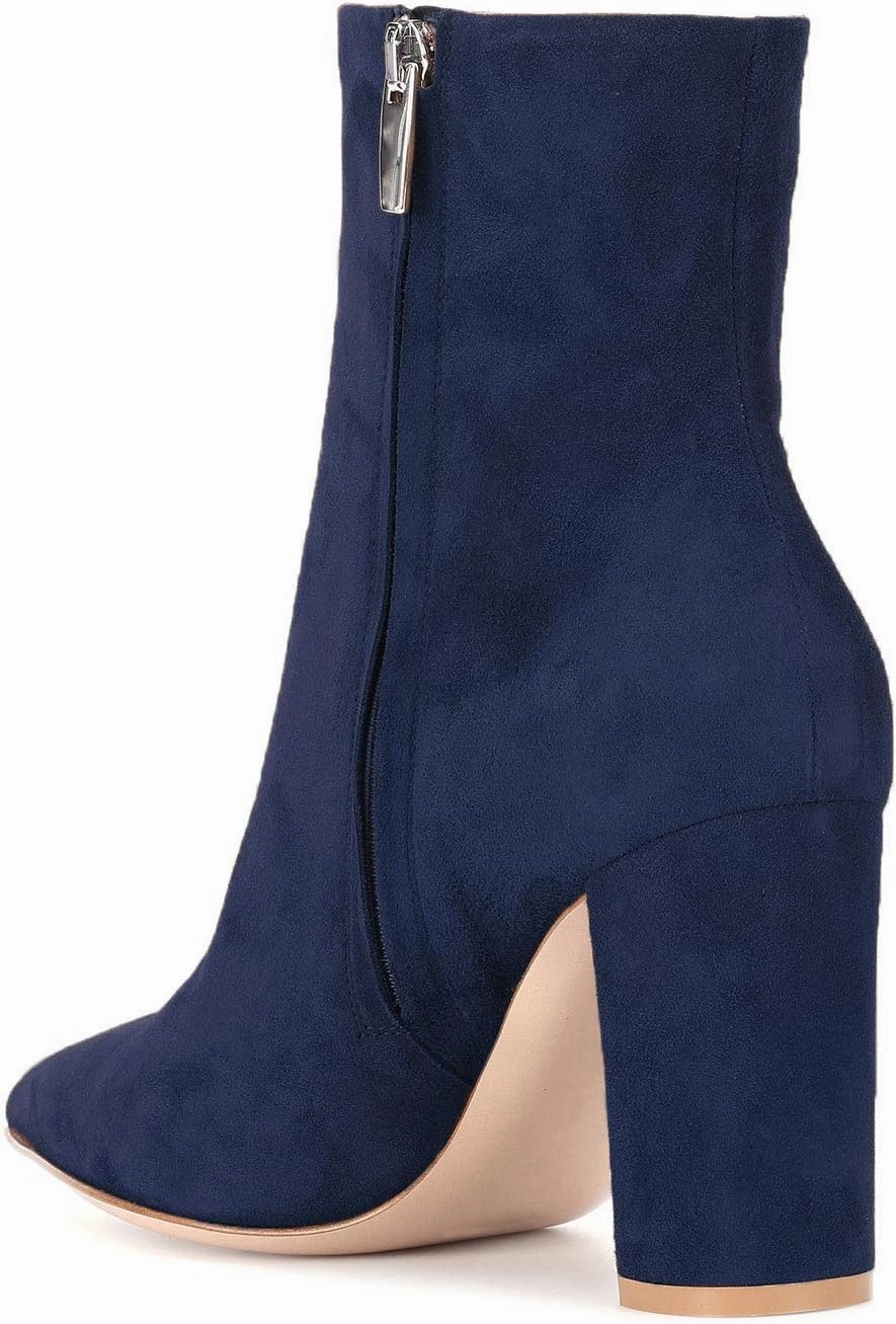 LEHOOR Women Fashion Chunky Block Heel Pointed Toe Ankle Booties Classic Side Zipper Short Boots 4-11 M US
