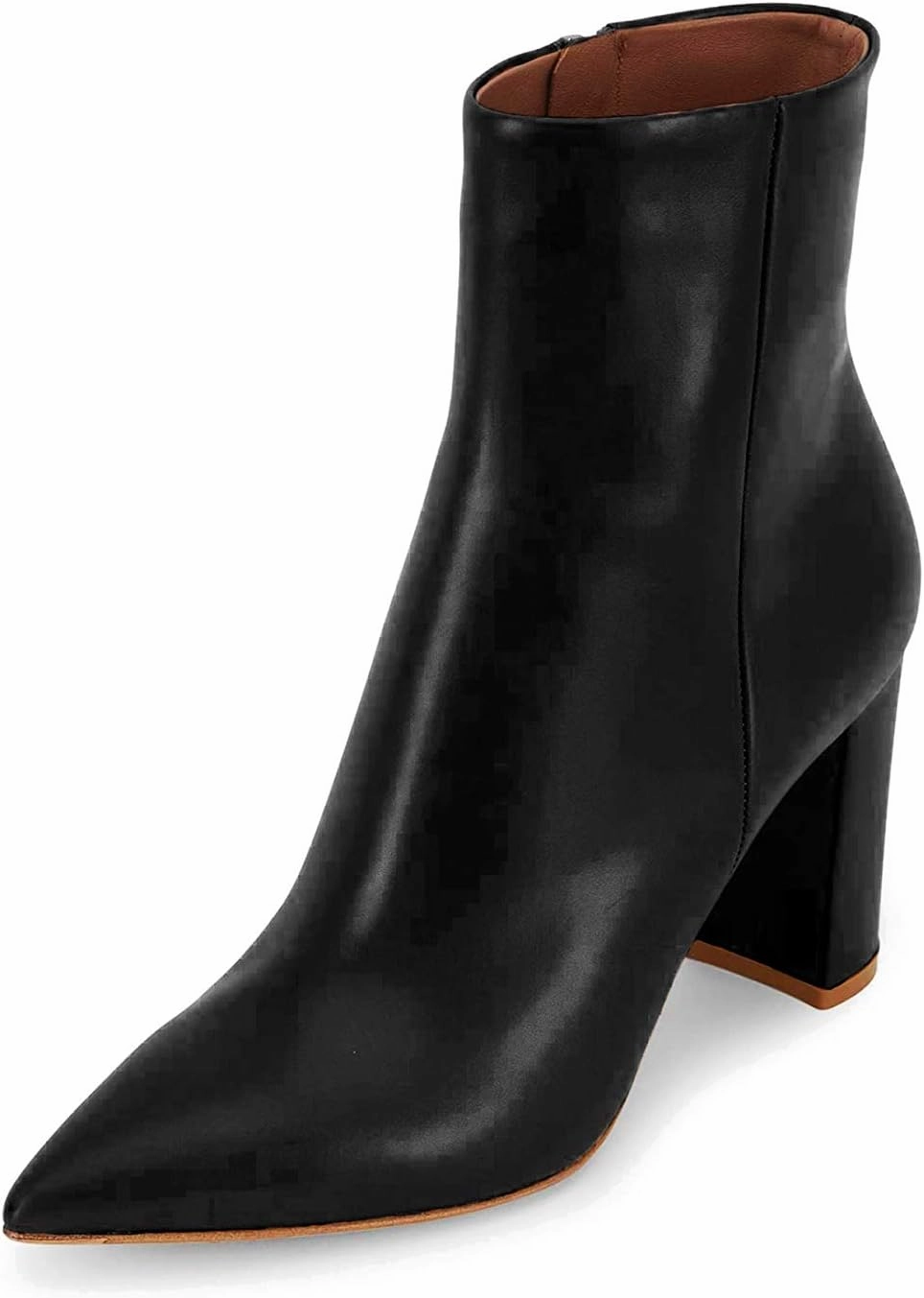 LEHOOR Women Fashion Chunky Block Heel Pointed Toe Ankle Booties Classic Side Zipper Short Boots 4-11 M US