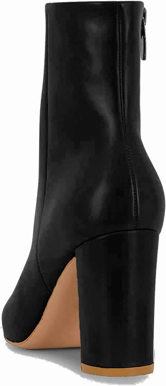 LEHOOR Women Fashion Chunky Block Heel Pointed Toe Ankle Booties Classic Side Zipper Short Boots 4-11 M US