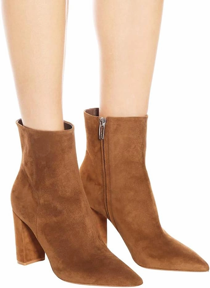 LEHOOR Women Fashion Chunky Block Heel Pointed Toe Ankle Booties Classic Side Zipper Short Boots 4-11 M US