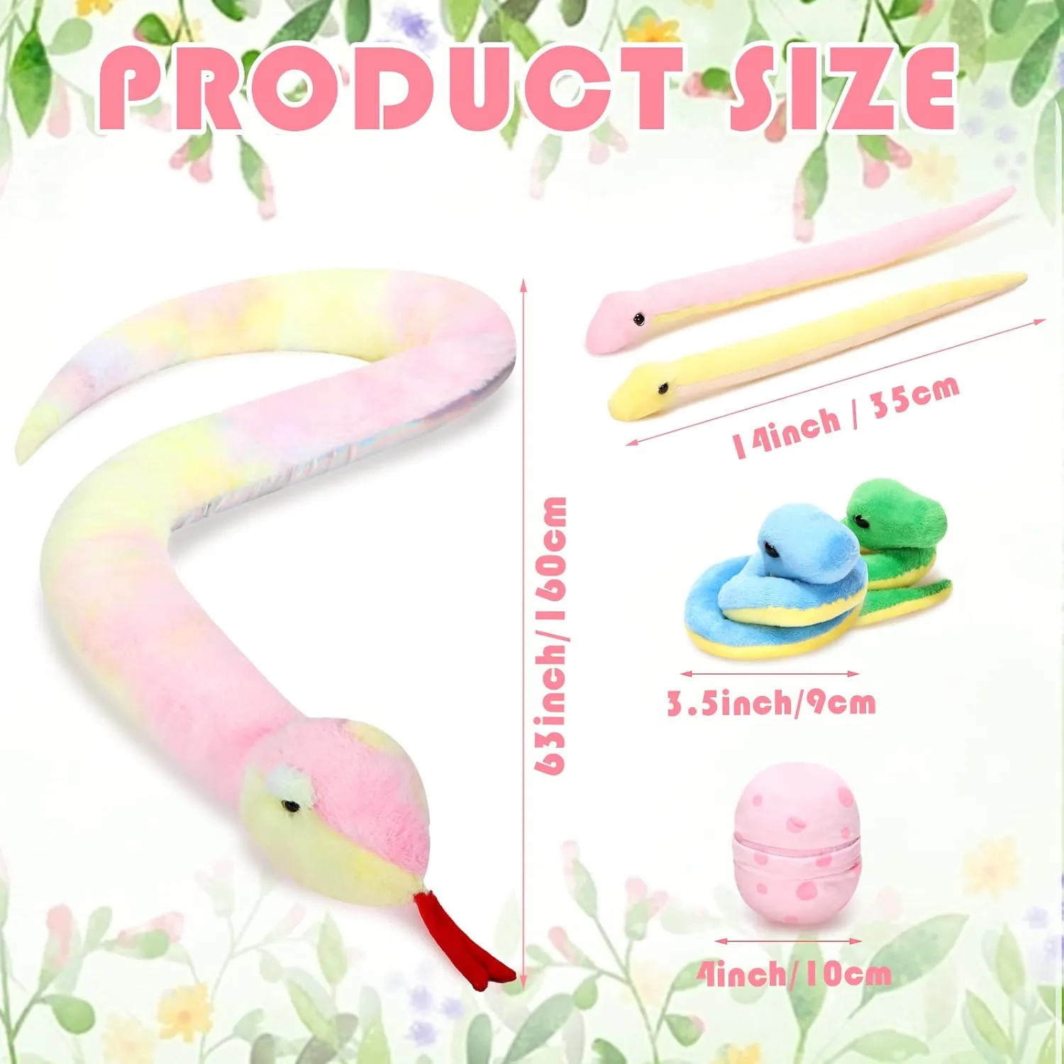 Leitee 7 Pcs Snake Plush Toy Set 63 Inch Large Mommy Snake Stuffed Animal with Cute Baby and Eggs in Zippered Belly for Kids Birthday Forest Party Favors Prank Props Bedroom Decors(Cute Style)