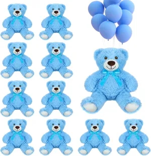 Lenwen 10 Pcs 14 Inch Plush Bear Stuffed Animal Toys Soft, Wedding Gift Cute for Baby Shower Birthday Home Decoration (Blue)