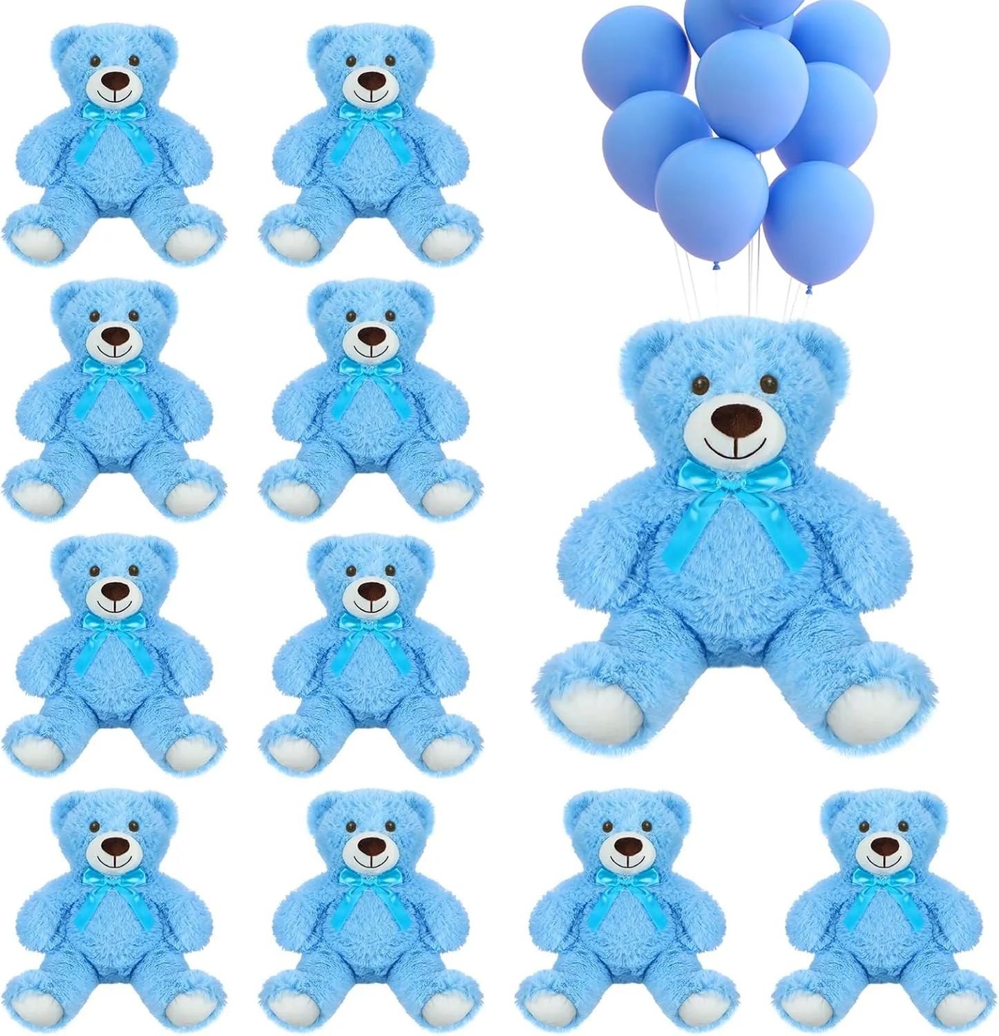 Lenwen 10 Pcs 14 Inch Plush Bear Stuffed Animal Toys Soft, Wedding Gift Cute for Baby Shower Birthday Home Decoration (Blue)