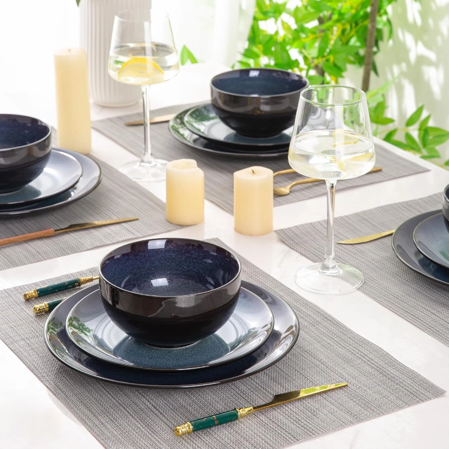 LERATIO Ceramic Dinnerware Sets for 4,Stoneware Coupe Plates and Bowls Sets,Highly Chip and Crack Resistant | Dishwasher & Microwave & Oven Safe Dishes set,Reactive Glaze Dinnerware- Service for 4