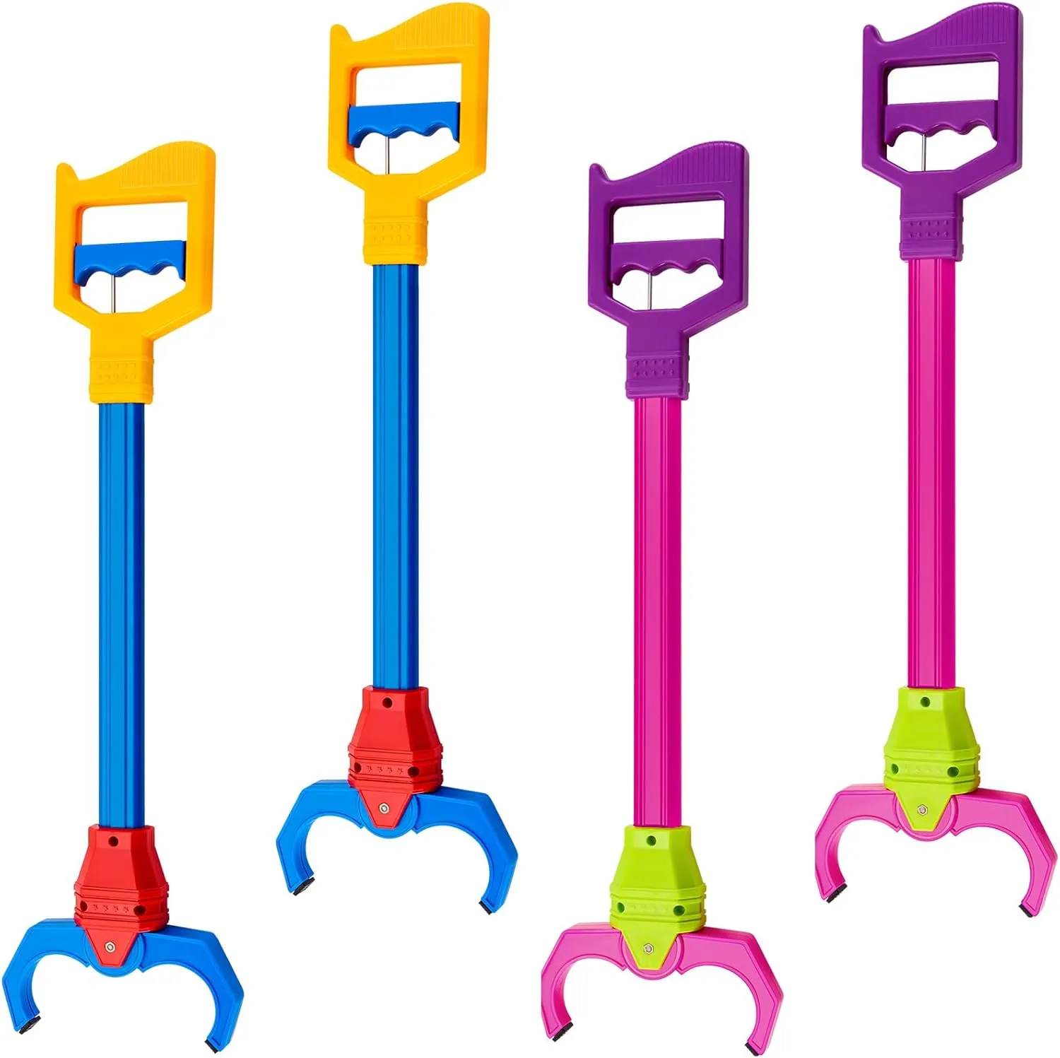 Lewtemi 4 Pcs Interactive Grabber Toy Pack, Robot Arm Claw Grab Pickup Reacher Tool for Boys Girls Kids Children Fun Early Learning and Hand Eye Coordination Play, 18 Inch(Red, Blue)