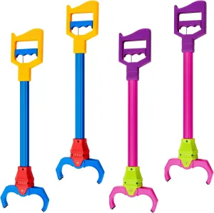 Lewtemi 4 Pcs Interactive Grabber Toy Pack, Robot Arm Claw Grab Pickup Reacher Tool for Boys Girls Kids Children Fun Early Learning and Hand Eye Coordination Play, 18 Inch(Red, Blue)