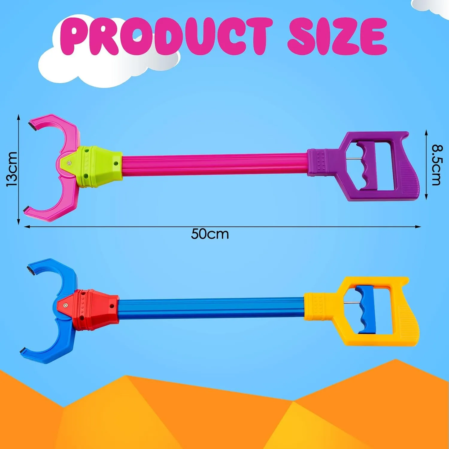 Lewtemi 4 Pcs Interactive Grabber Toy Pack, Robot Arm Claw Grab Pickup Reacher Tool for Boys Girls Kids Children Fun Early Learning and Hand Eye Coordination Play, 18 Inch(Red, Blue)