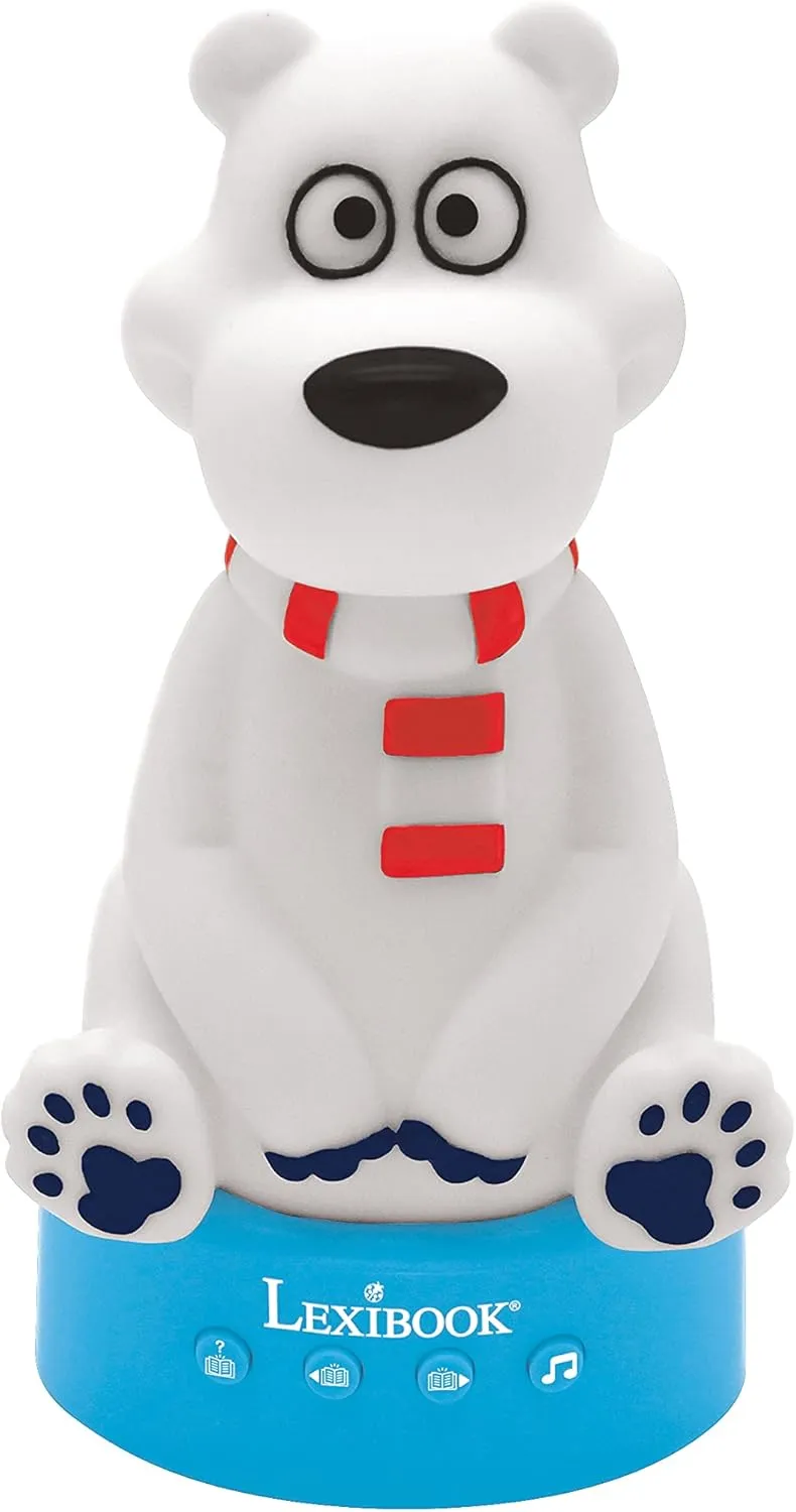 Lexibook - Lighted Teddy Bear Storyteller Night Light for Boys and Girls, 30 Stories in German, Blue, White, Red STN01ANXDE