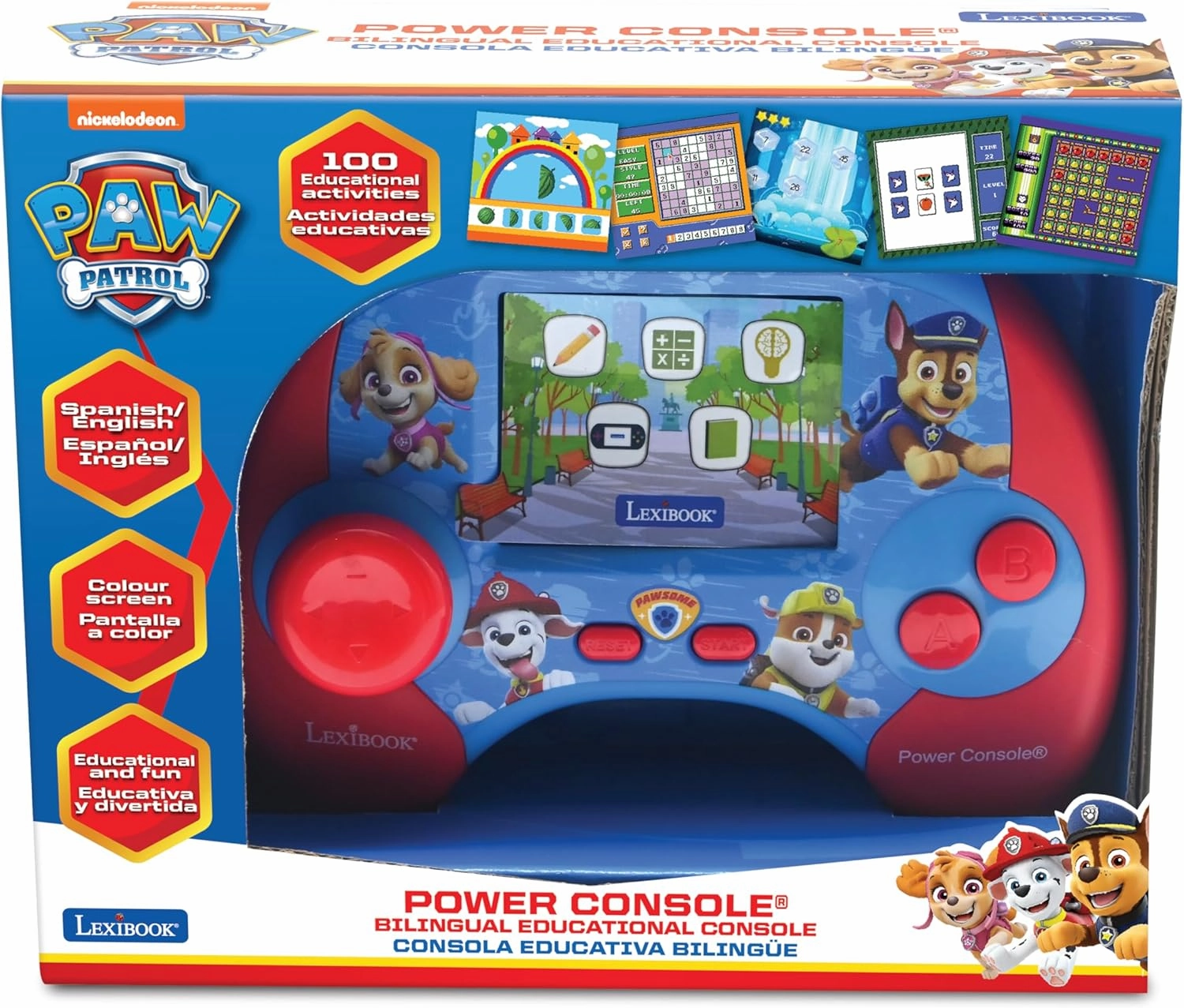 Lexibook, Paw Patrol Power Console - Educational Bilingual Game Console with 100 Activities in English/Spanish, JCG100PAi2