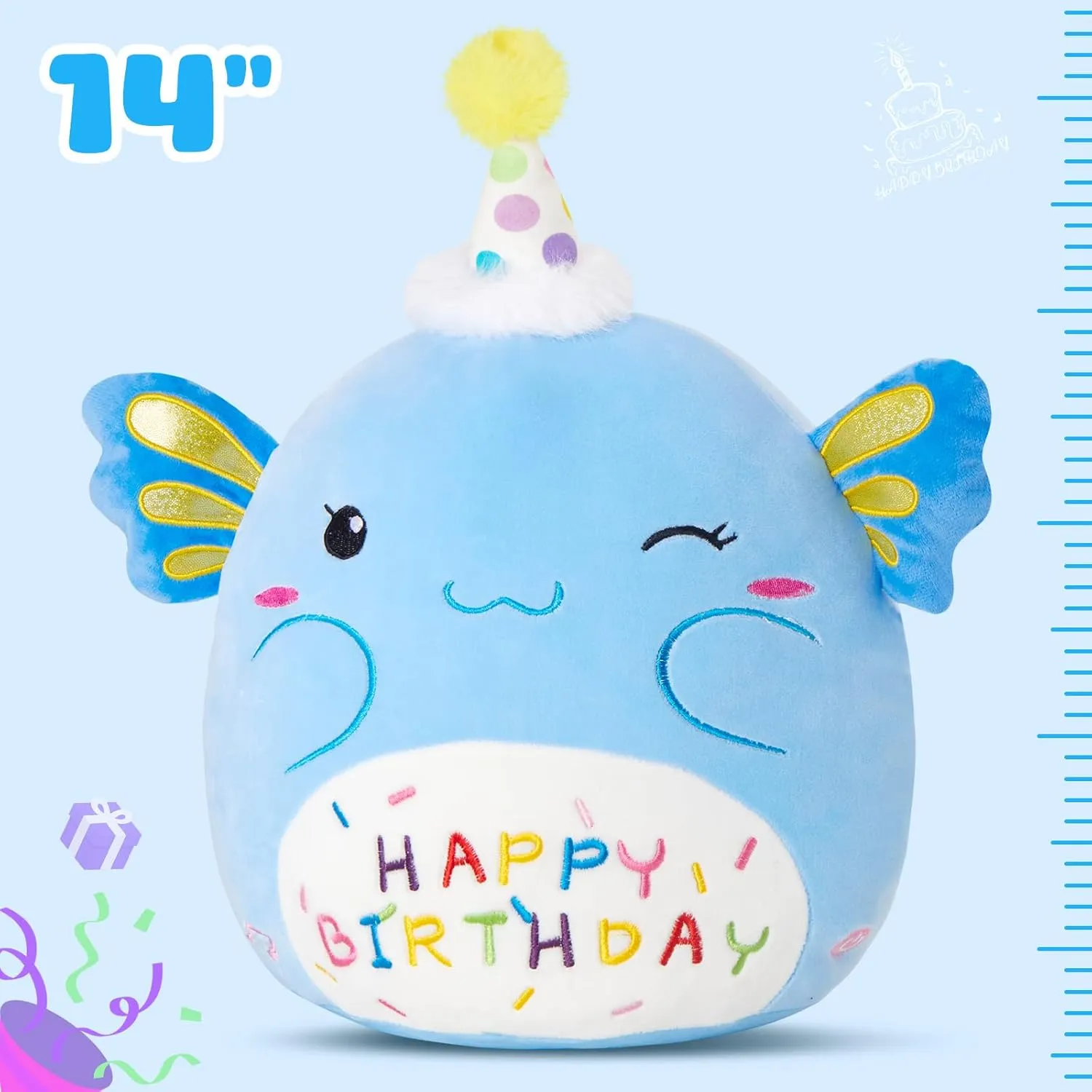 Light up Musical Happy Birthday Axolotl Plush Pillow,LED Stuffed Animals,Blue Axolotl Glowing Plush Toy,Light-up Singing Plush Birthday Gift for Toddler Boys Girls,14''